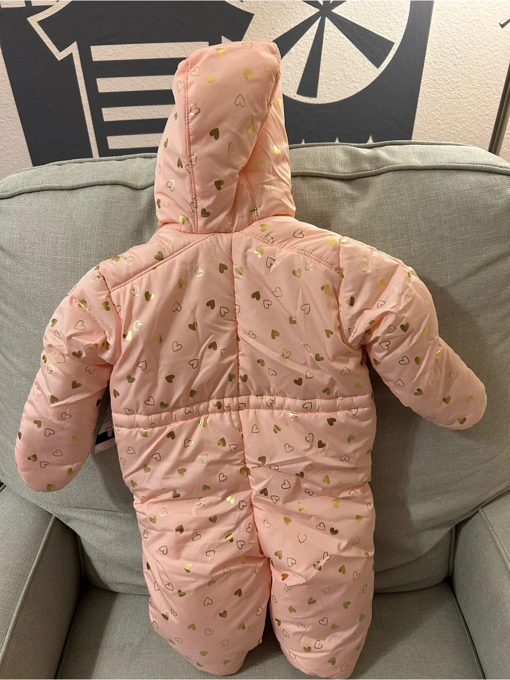 The Children's Place Pink Puffer Heart-Print Snowsuit with Faux-Fur Hood